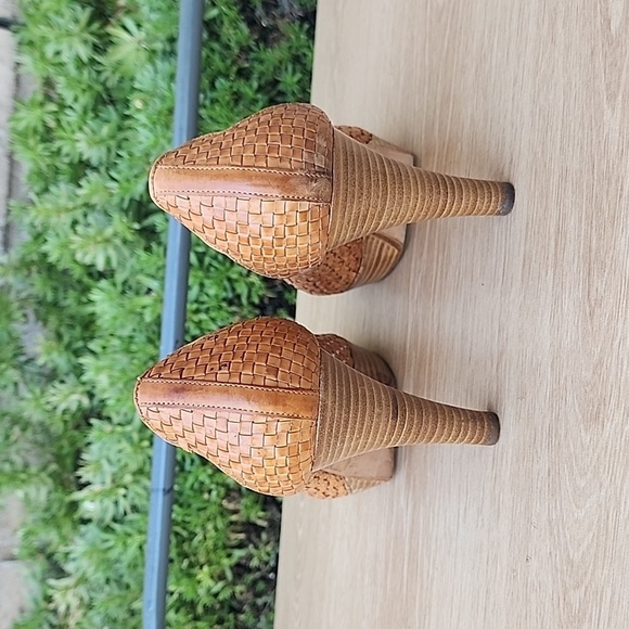 FRATELLI ROSSETTI Woven Platform Heels Peep Toe Tan Leather EU 39 Made in Italy - Picture 4 of 10